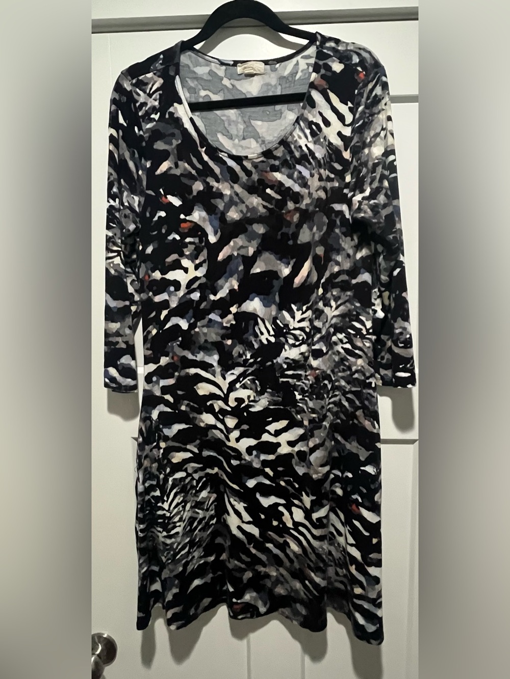 Cupio Abstract Painterly Wave A Line Swing Long-Sleeve Scoop Neck Dress Size XL